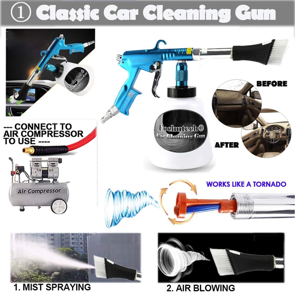 Fochutech Car Cleaning Kit, Car Detailing Kit Cleaning Gun Works with Air Compressor, Pro Auto Detailing Supplies Automotive Interior Deep Clean