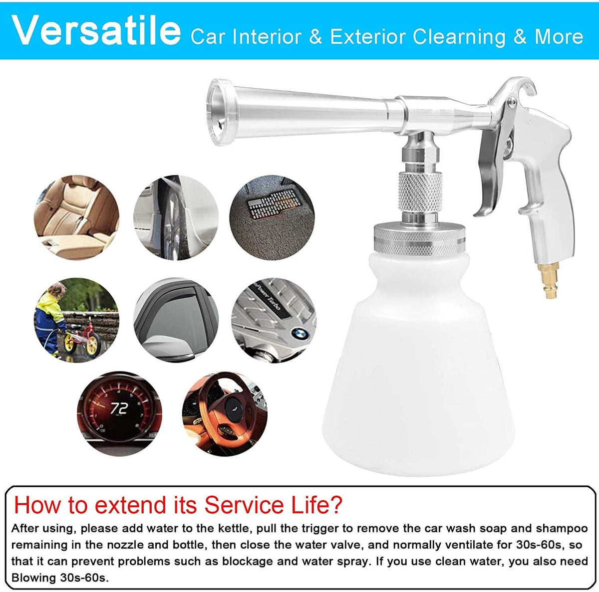 CARFKA High Pressure Car Cleaning Gun - 1L Bottle, Metal Spinner, For Interior Detailing With Air Compressor