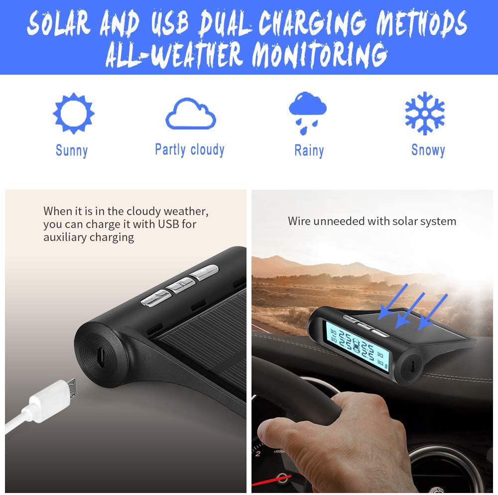 BQtech Solar Power Tire Pressure Monitoring System Wireless TPMS Moni