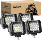 Nilight 4Pcs LED Pods 4Inch 60W Triple Row Flood Spot Combo 6000LM Light Bar Driving Fog Lights Off Road Lighting for Trucks