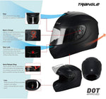 Triangle Matte Black Full Face Lightweight, Aerodynamic, Comfortable Street Bike Motorcycle Helmet