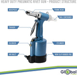 Professional Pneumatic Pop Rivet Gun, Air Riveter Tool Kit With High Psi, Perfect For Large And Small Jobs, No Battery Needed