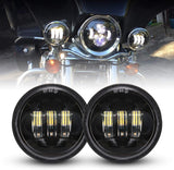 Black 7 inch LED Headlight with 4.5 inch Matching Black Passing Fog Lamps for Harley Motorcycles with Mounting Bracket and Wire adapter