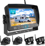 Fookoo 1080P Wireless Backup Camera System Kit with Recording, 7" HD Quad Split Monitor with Touch Button & IP69 Waterproof Rear View Side View Cameras+Parking Lines for RV/Truck/Trailer/Van (DW704)