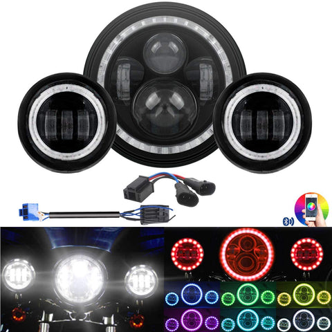 DOT H4 7'' Multi-color Halo Headlight & RGB Halo Passing Light For Harley Davidson Electra Street Glide Road