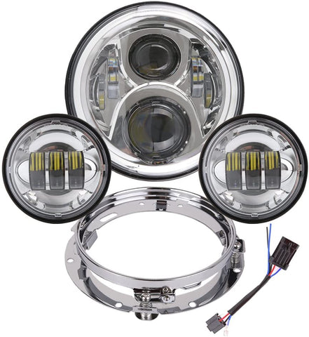 BICYACO 7 Inch LED Headlight with 4.5 Inch Matching Passing Lights for Harley Davidson Classic Electra Street Glide Fat Boy Road King Heritage Softail