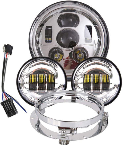 TRUCKMALL 7 inch LED Headlight Fog Passing Lights DOT Kit Ring Motorcycle for Harley Davidson