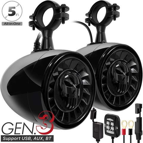 GoHawk AS5-X Gen.3 All-in-One 600W Built-in Amplifier 5" Full Range Waterproof Bluetooth ATV RZR UTV Stereo Speakers Audio Amp System
