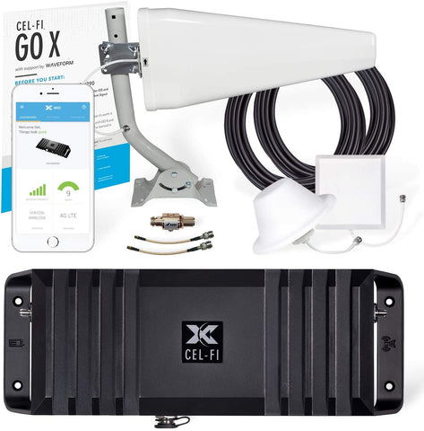 Cel-Fi GO X | The Only 100 dB Single-Carrier Cell Phone Signal Booster for Homes & Offices | Verizon, AT&T, Or T-Mobile | 1 Antenna Kit