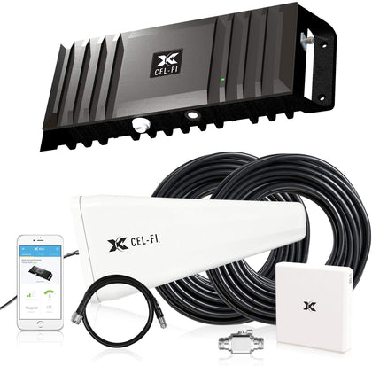 Cel-Fi GO X | Cell Phone Signal Booster | 1 Directional Panel Antenna Bundle Kit - All Accessories Included | Multi-Carrier Support with Carrier Switching | Up to 100 dB Multiuser Gain